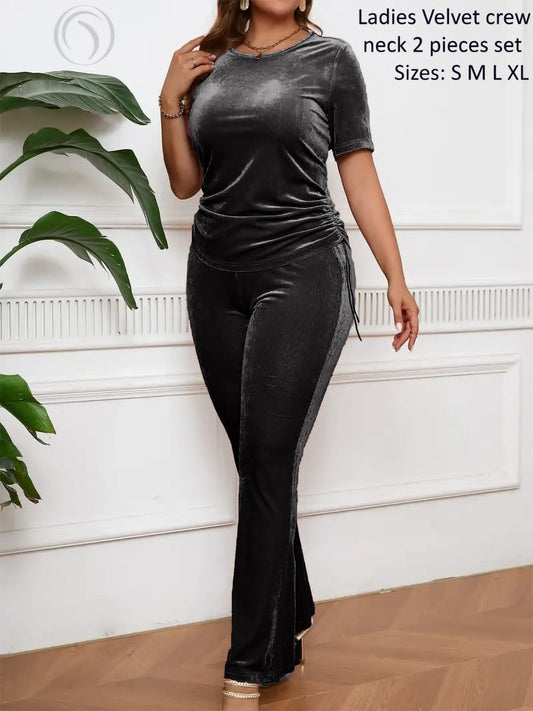 Ladies Velvet Crew Neck 2 Pies Set 5 Colors